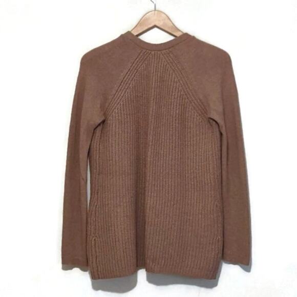 Max Studio Wool Ribbed Knit Camel Tan Cardigan Sweater Fall Winter Layering S - Picture 6 of 12